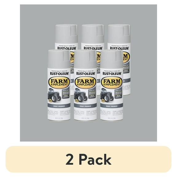 (2 pack) 6 Pack, Gray, Rust-Oleum Flat Specialty Farm and Implement Primer Spray-280146, 12 oz