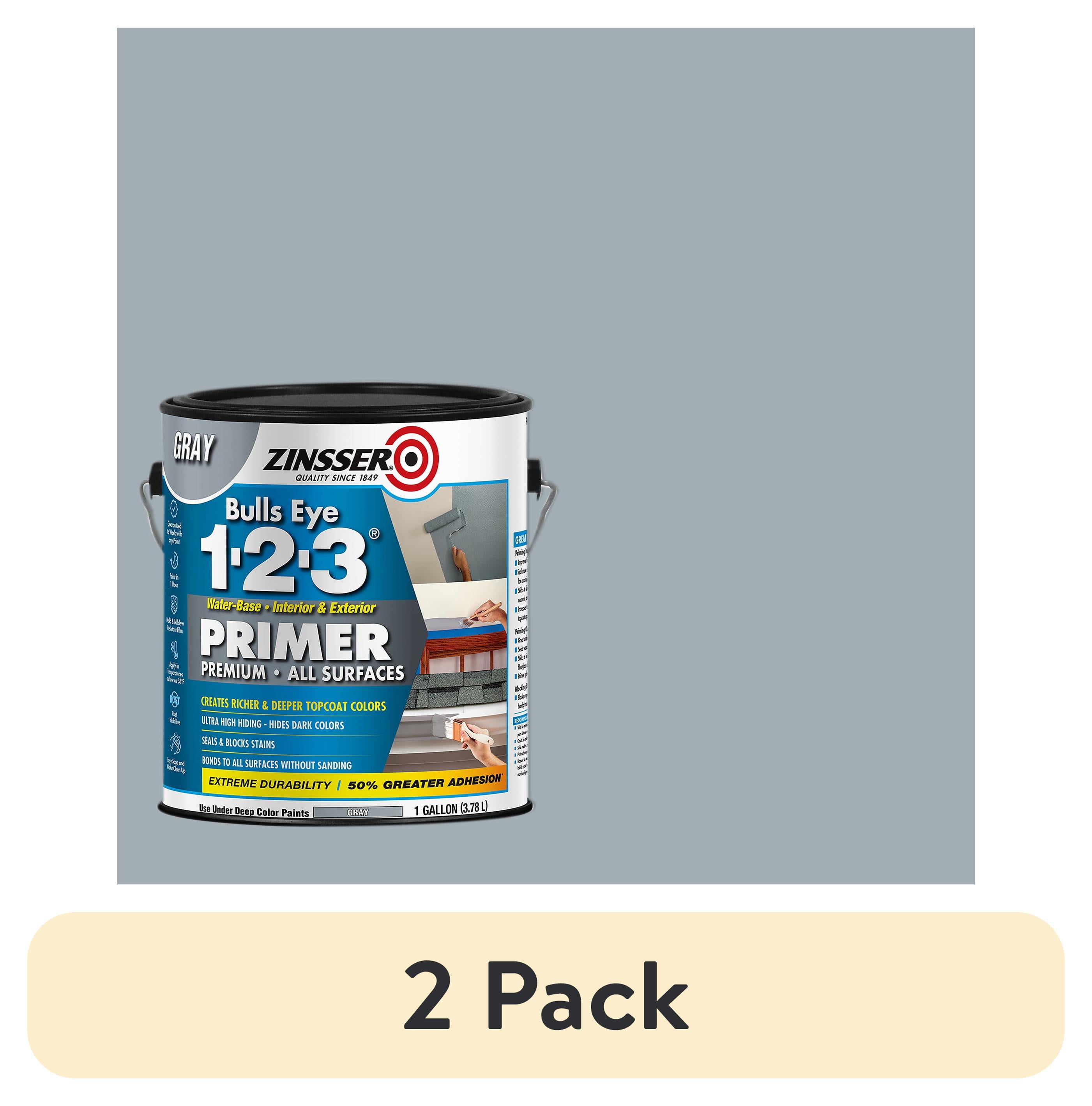 (2 pack) Gray, Zinsser Bulls Eye 1-2-3 Water-Based Primer-285085, 1 gal