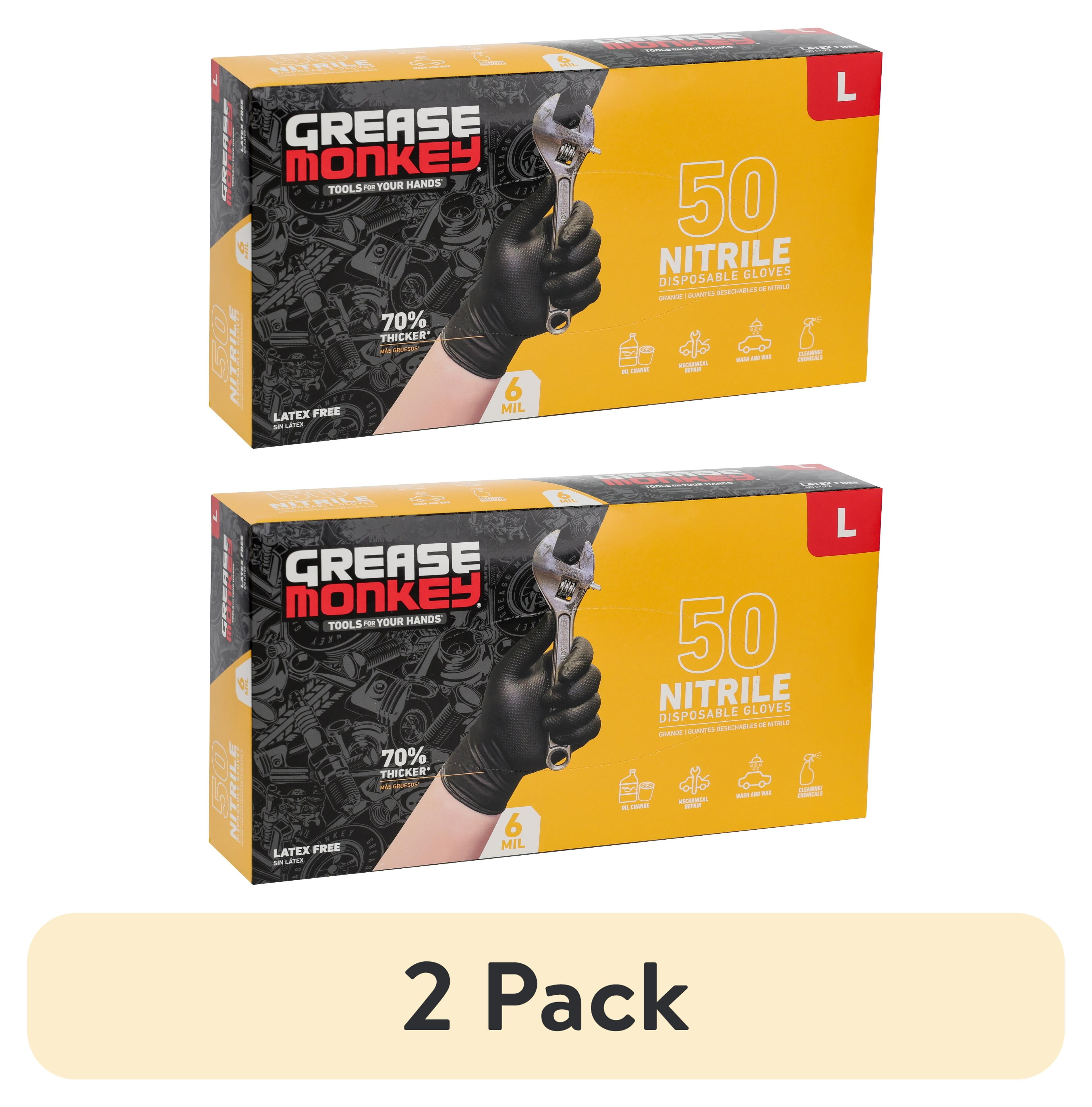 (2 pack) Grease Monkey Nitrile Disposable Gloves, Latex Free, Touchscreen, Black, Large, 50 Pack