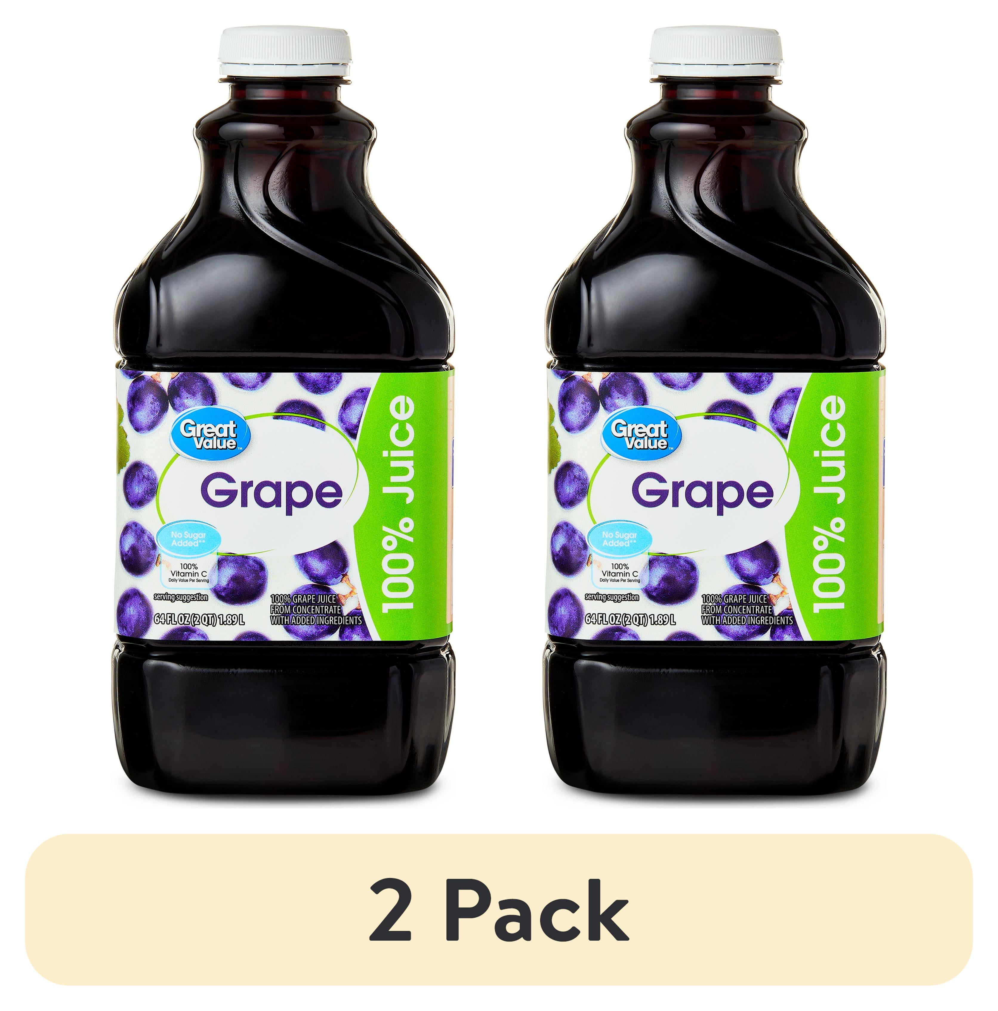 (2 pack) Great Value 100% Concord Grape Juice, 64 fl oz