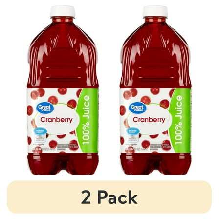 (2 pack) Great Value 100% Juice Cranberry Blend, 64 fl oz
