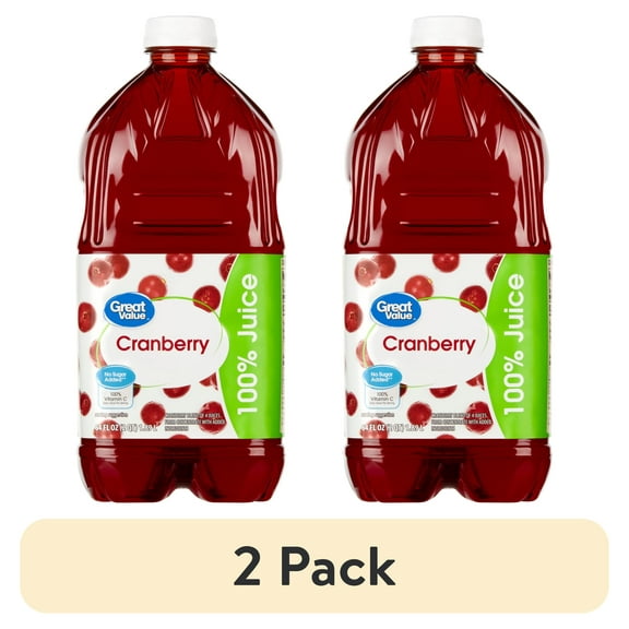 (2 pack) Great Value 100% Juice Cranberry Blend, 64 fl oz