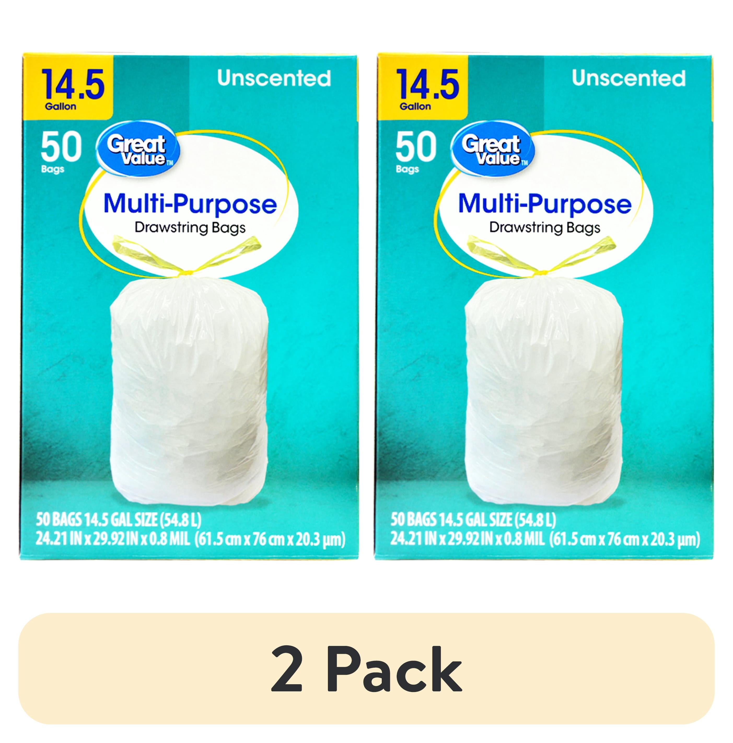 (2 pack) Great Value Drawstring Trash Bags, 14.5 gal, Unscented, 50 Bags
