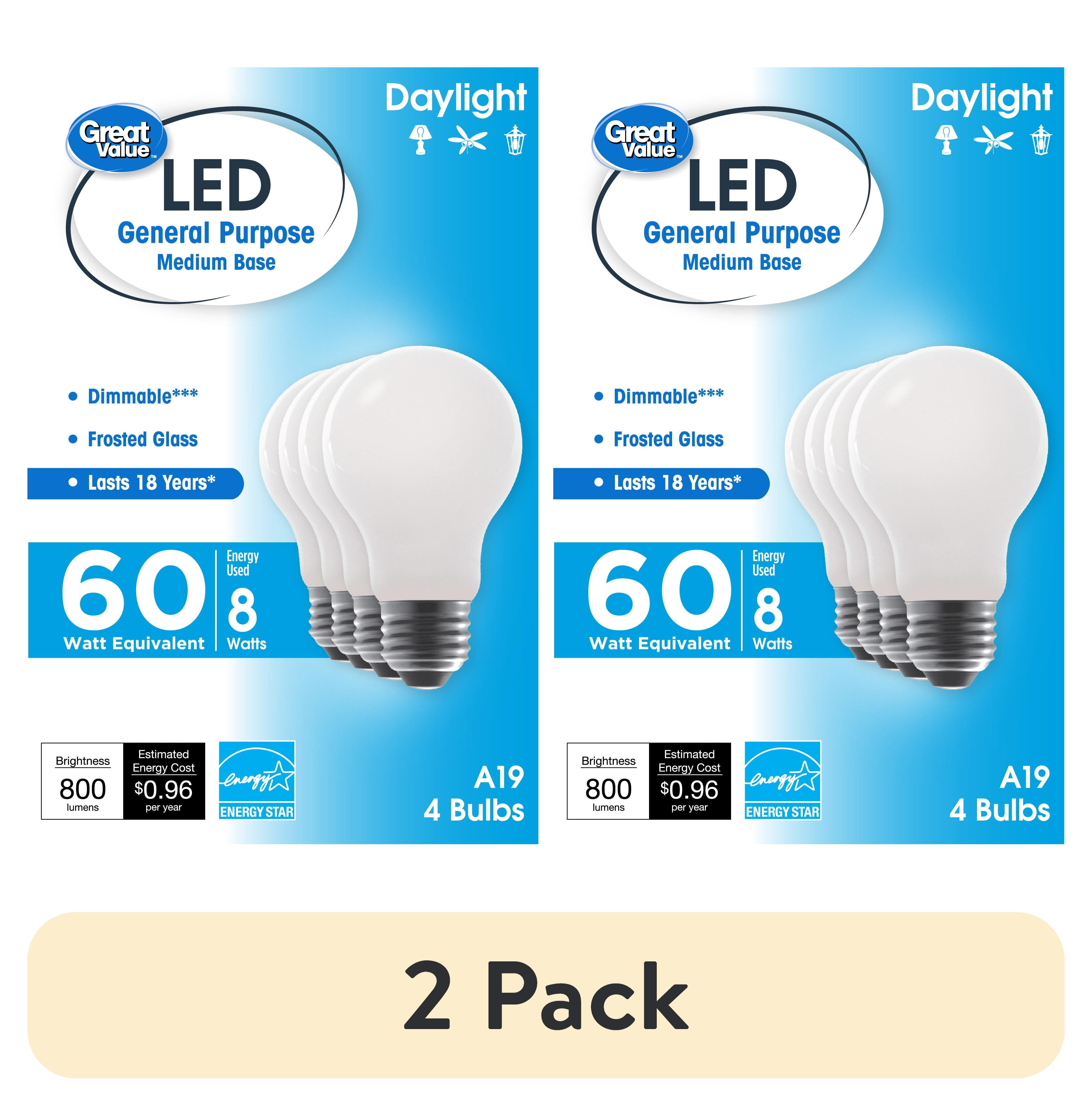 (2 pack) Great Value 18 Year LED Light Bulbs, A19 60 Watts Equivalent ...