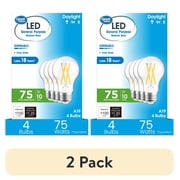 2 pack Great Value 18YR A19 LED Light Bulb, 10W 75W Equivalent Dimmable Daylight E26 Medium Base 4 Pack