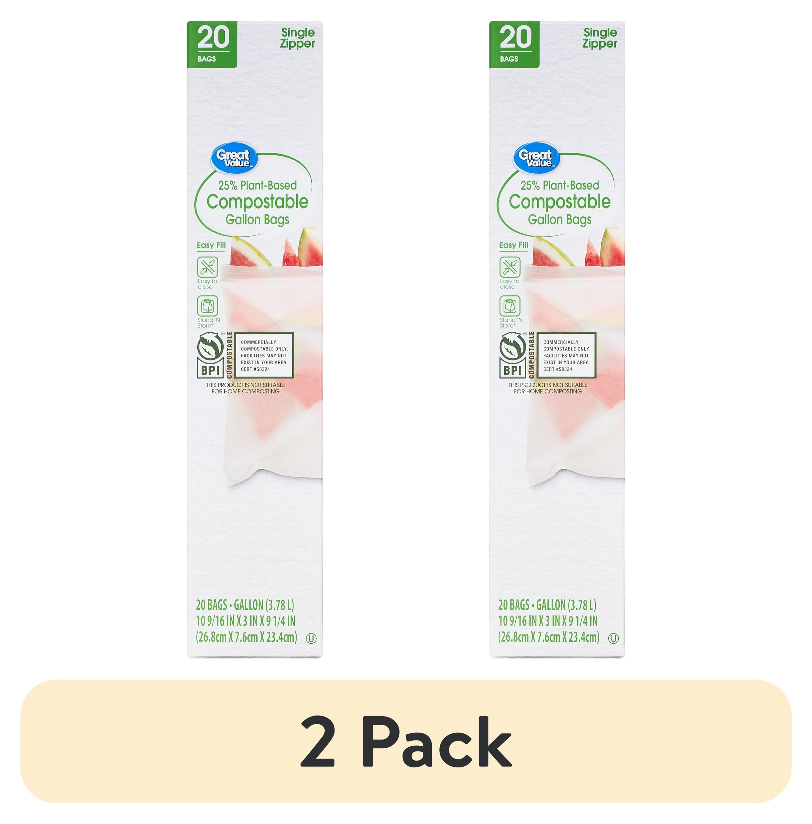 (2 pack) Great Value 25% Plant-Based Compostable Gallon Bags, 20 Count