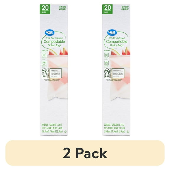 (2 pack) Great Value 25% Plant-Based Compostable Gallon Bags, 20 Count