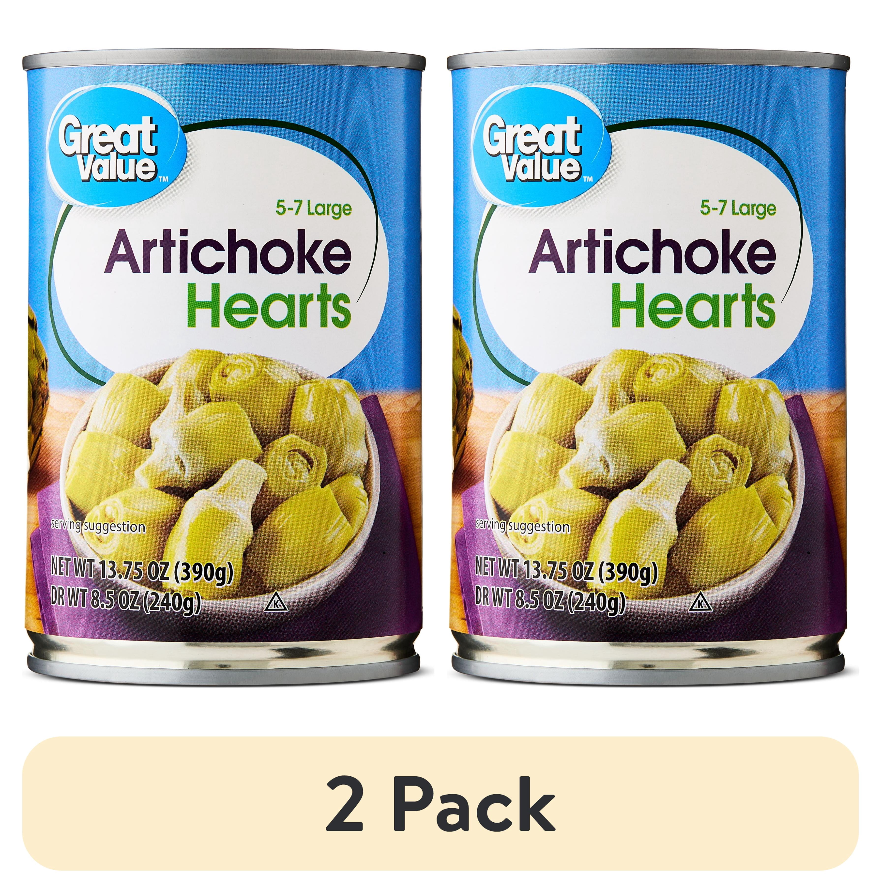 (2 pack) Great Value 5-7 Large Artichoke Hearts, 13.75 oz (Shelf Stable)