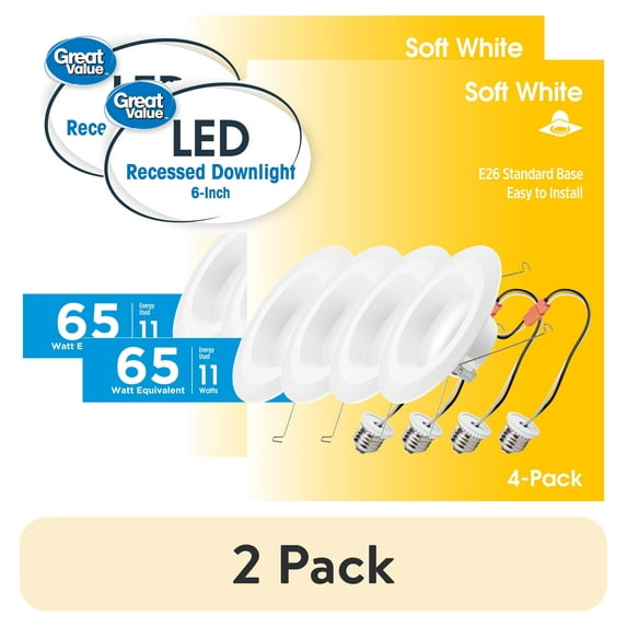 (2 pack) Great Value 6" Plastic LED Recessed Retrofit Downlight (4 Count)