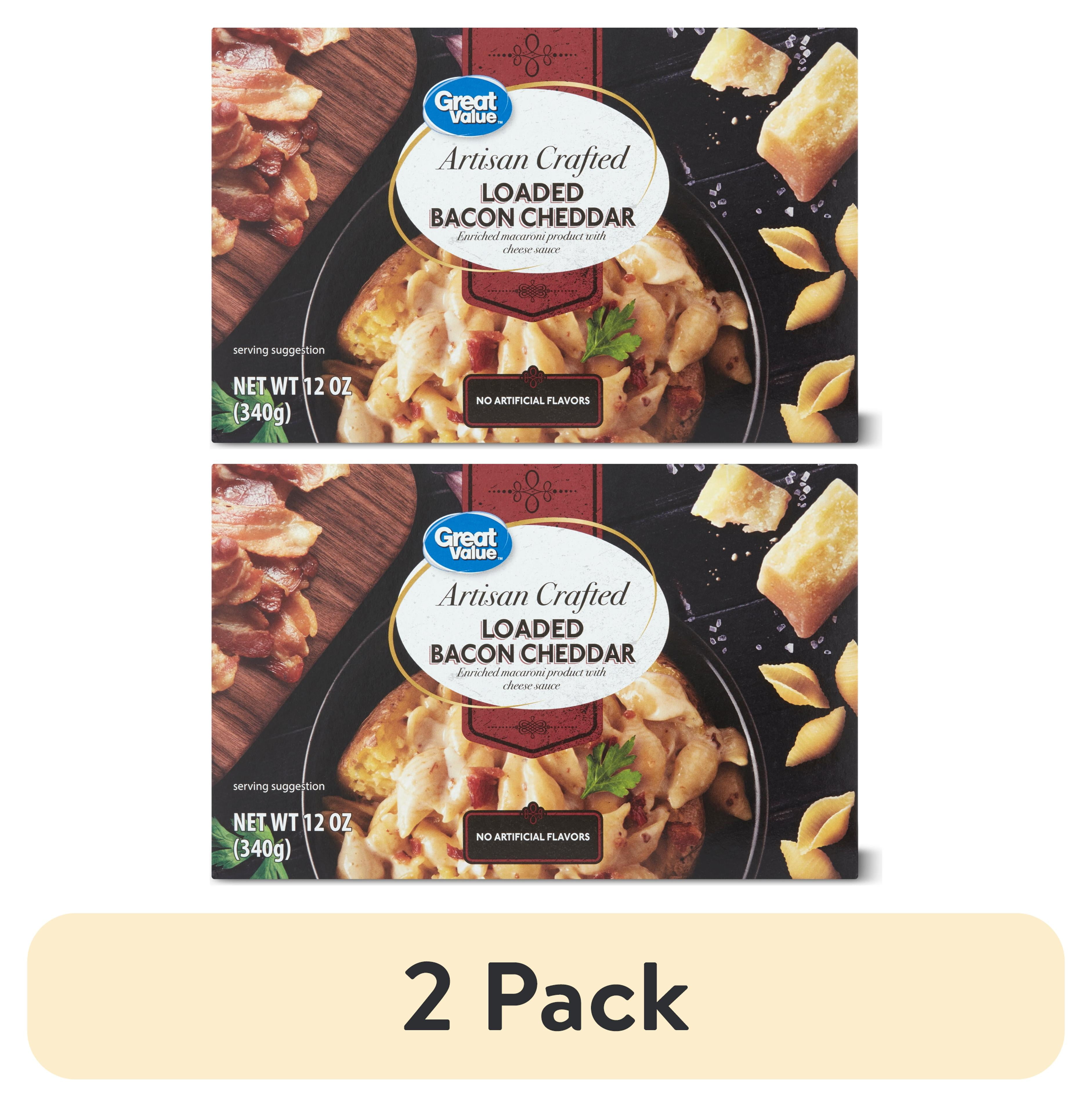 (2 pack) Great Value Artisan Crafted Loaded Bacon Cheddar Macaroni, 12 oz Shelf Stable