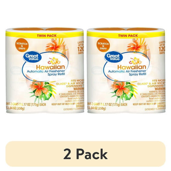 (2 pack) Great Value Automatic Air Freshener Spray Refill, Hawaiian, 2 Pieces