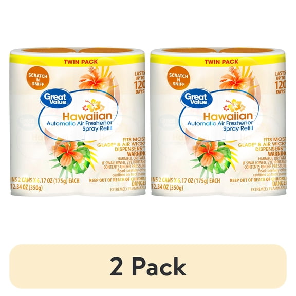 (2 pack) Great Value Automatic Air Freshener Spray Refill, Hawaiian, 2 Pieces