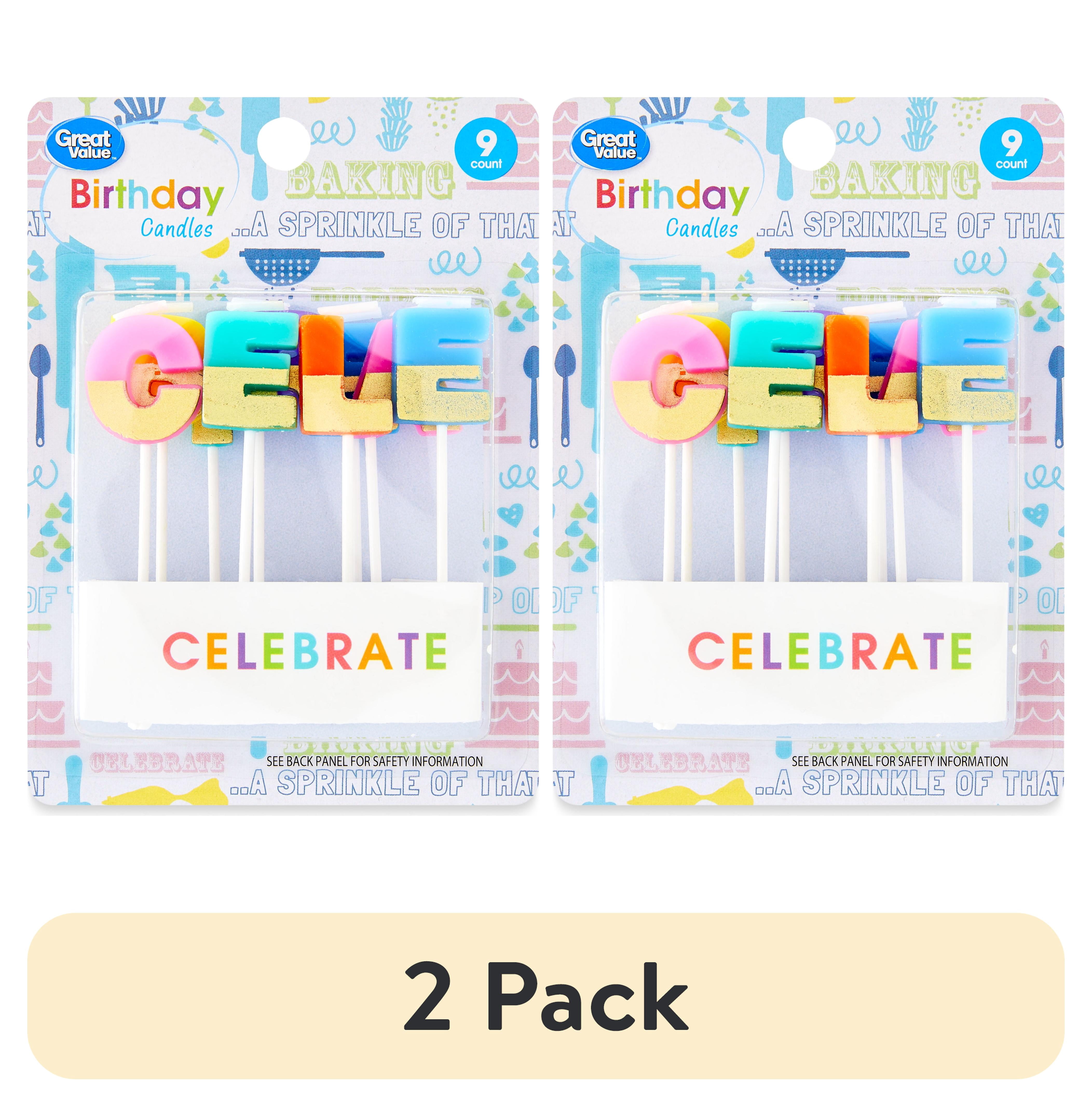 (2 pack) Great Value Birthday Candle, Celebrate, Rainbow, 9 Count