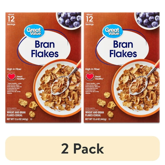(2 pack) Great Value Bran Flakes Breakfast Cereal, 15.6 oz