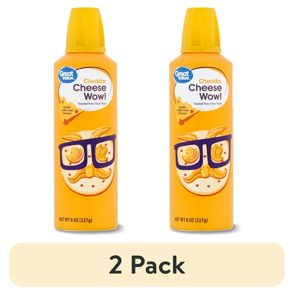(2 pack) Great Value Cheese Wow! Spray Cheese, Cheddar, 8 oz
