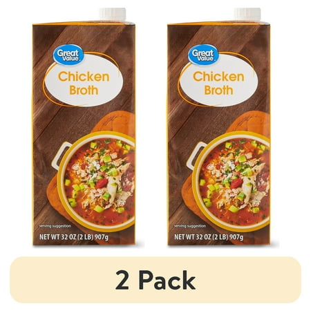 (2 pack) Great Value Gluten-Free Chicken Broth, 32 oz Carton (Shelf-Stable)