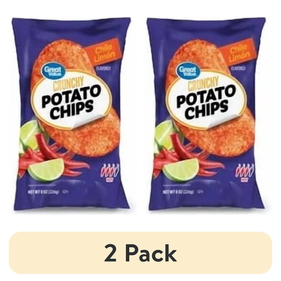 (2 pack) Great Value Chile Limon Flavored Crunchy Potato Chips, 8 oz