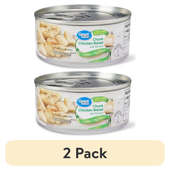 (2 pack) Great Value Chunk Chicken Breast with Rib Meat in Water, 5 oz Can