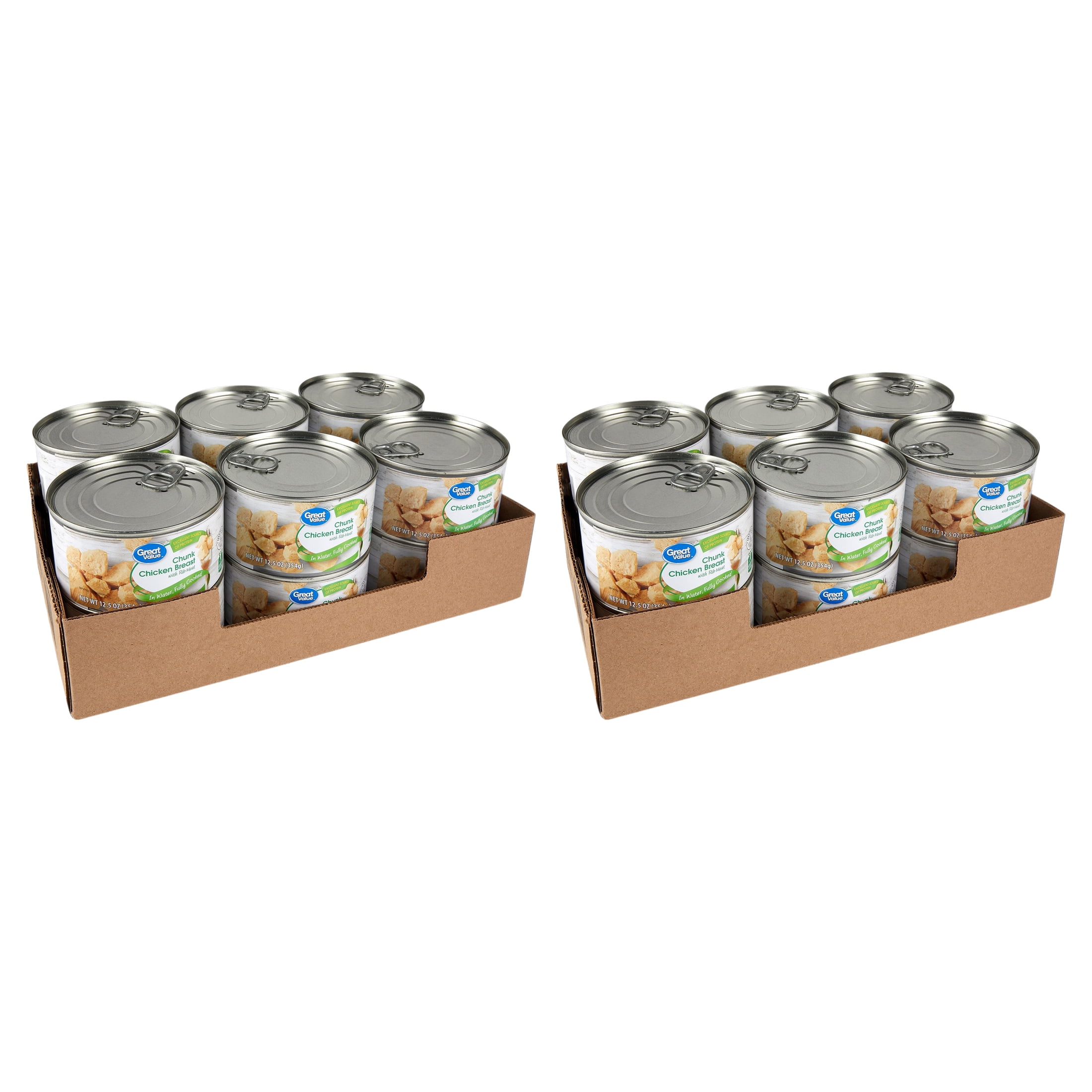 (2 pack) Great Value Chunk Chicken Breast, with Rib Meat in Water, Fully Cooked, 12.5 oz Can, 12 Count