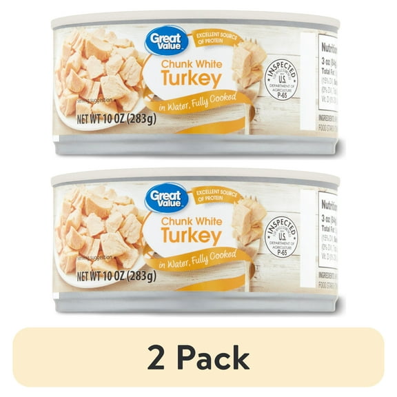 (2 pack) Great Value Chunk White Turkey, in Water Fully Cooked, 10 oz Can