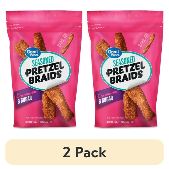 (2 pack) Great Value Cinnamon & Sugar Seasoned Pretzel Braids, 16 oz