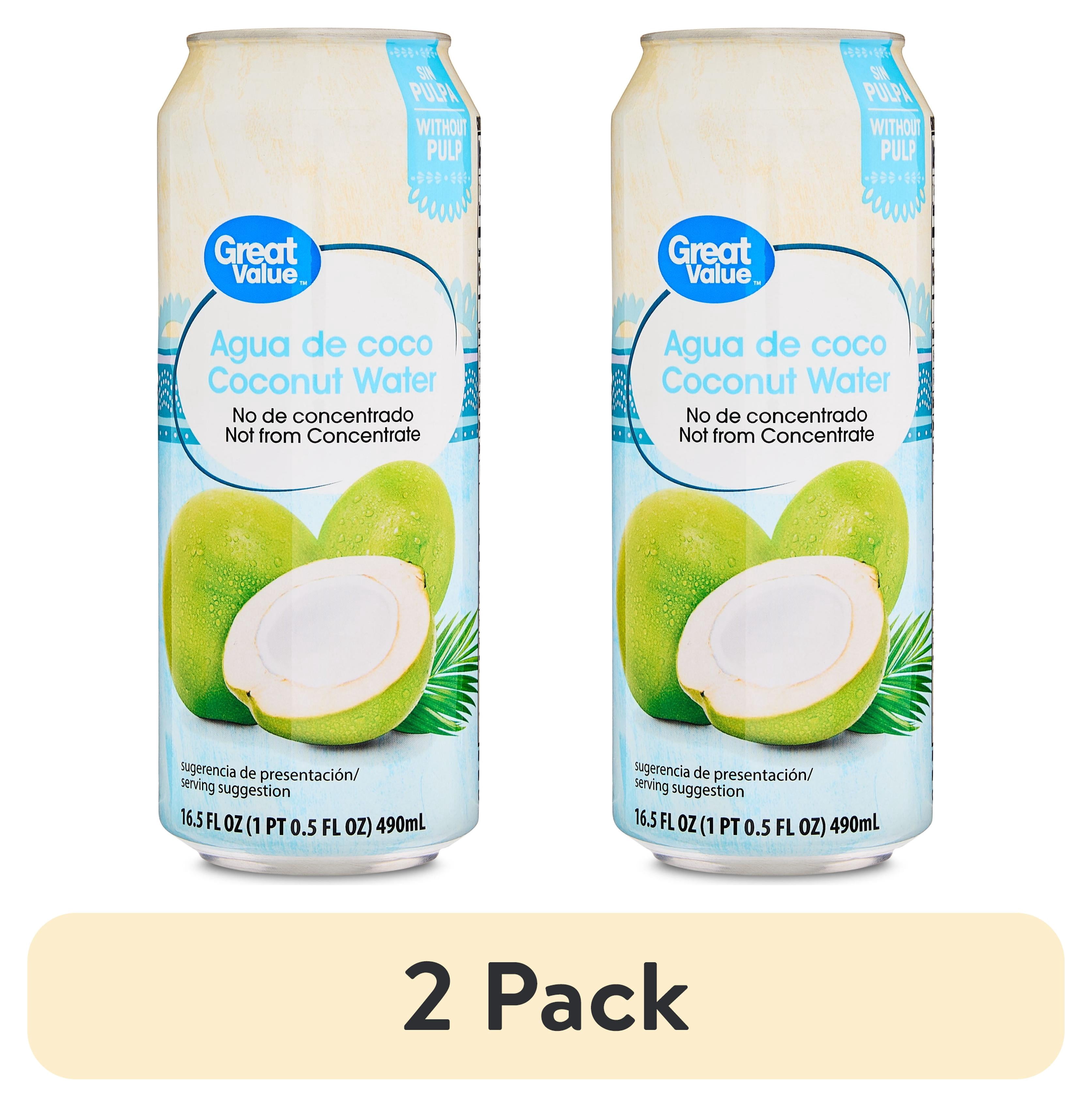 2 pack) Great Value Coconut Water, Essential Electrolytes, 16.6 oz