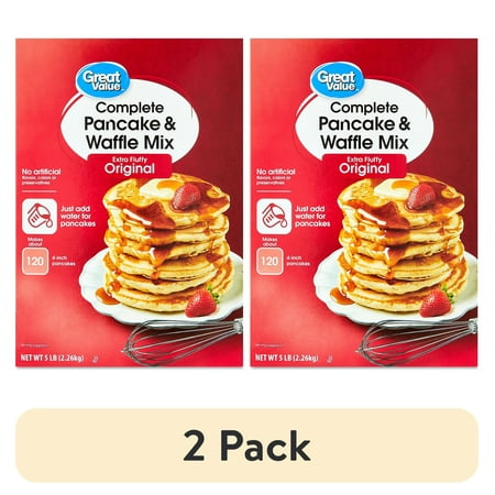 (2 pack) Great Value Complete Pancake & Waffle Mix, Extra Fluffy, Original, 5 lbs