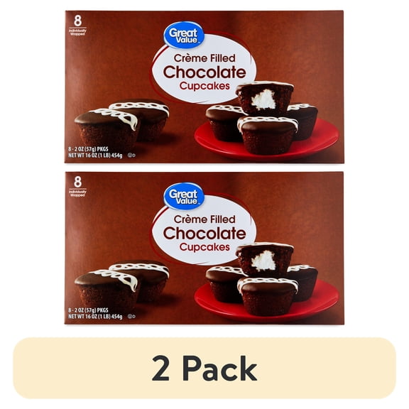 (2 pack) Great Value Creme Filled Chocolate Cupcakes, 16 oz, 8 Count