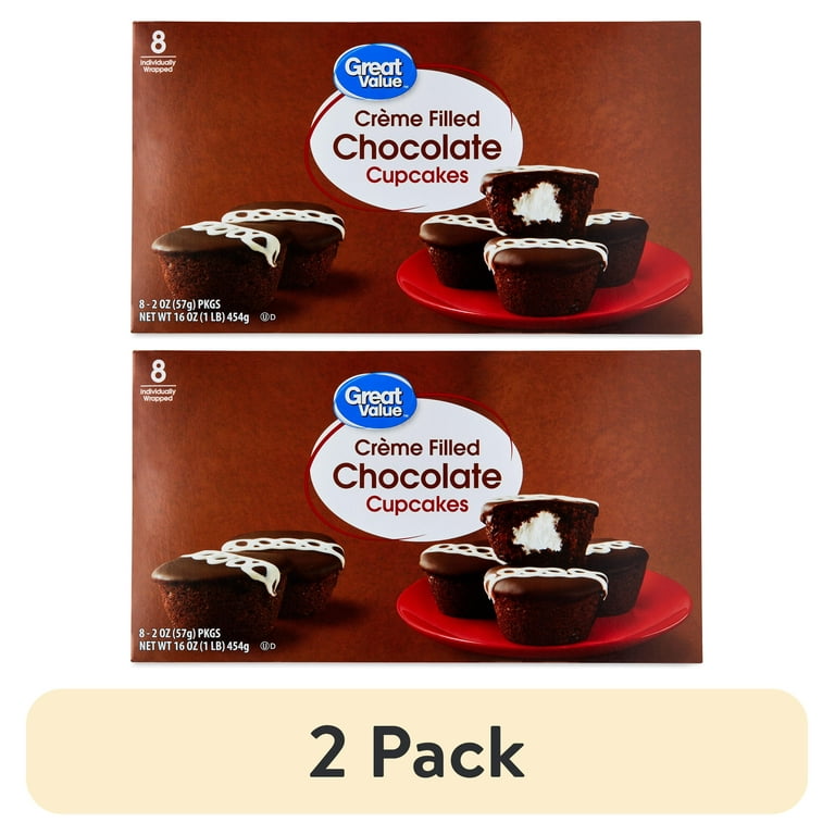 2 pack) Great Value Creme Filled Chocolate Cupcakes, 16 oz, 8 2 pack) Great Value Creme Filled Chocolate Cupcakes, 16 oz, 8