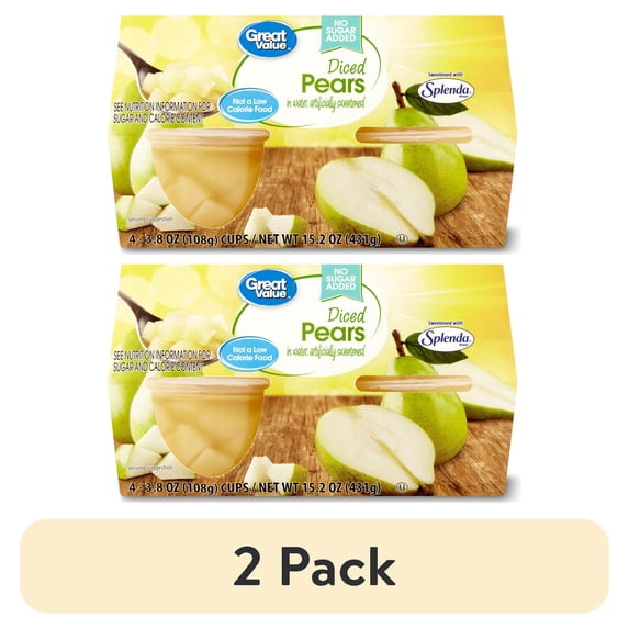 Pear Pack (2 pack) Great Value Diced Pear Fruit Cups, No Sugar Added, 3.8 oz ...