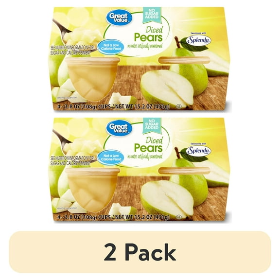 (2 pack) Great Value Diced Pear Fruit Cups, No Sugar Added, 3.8 oz