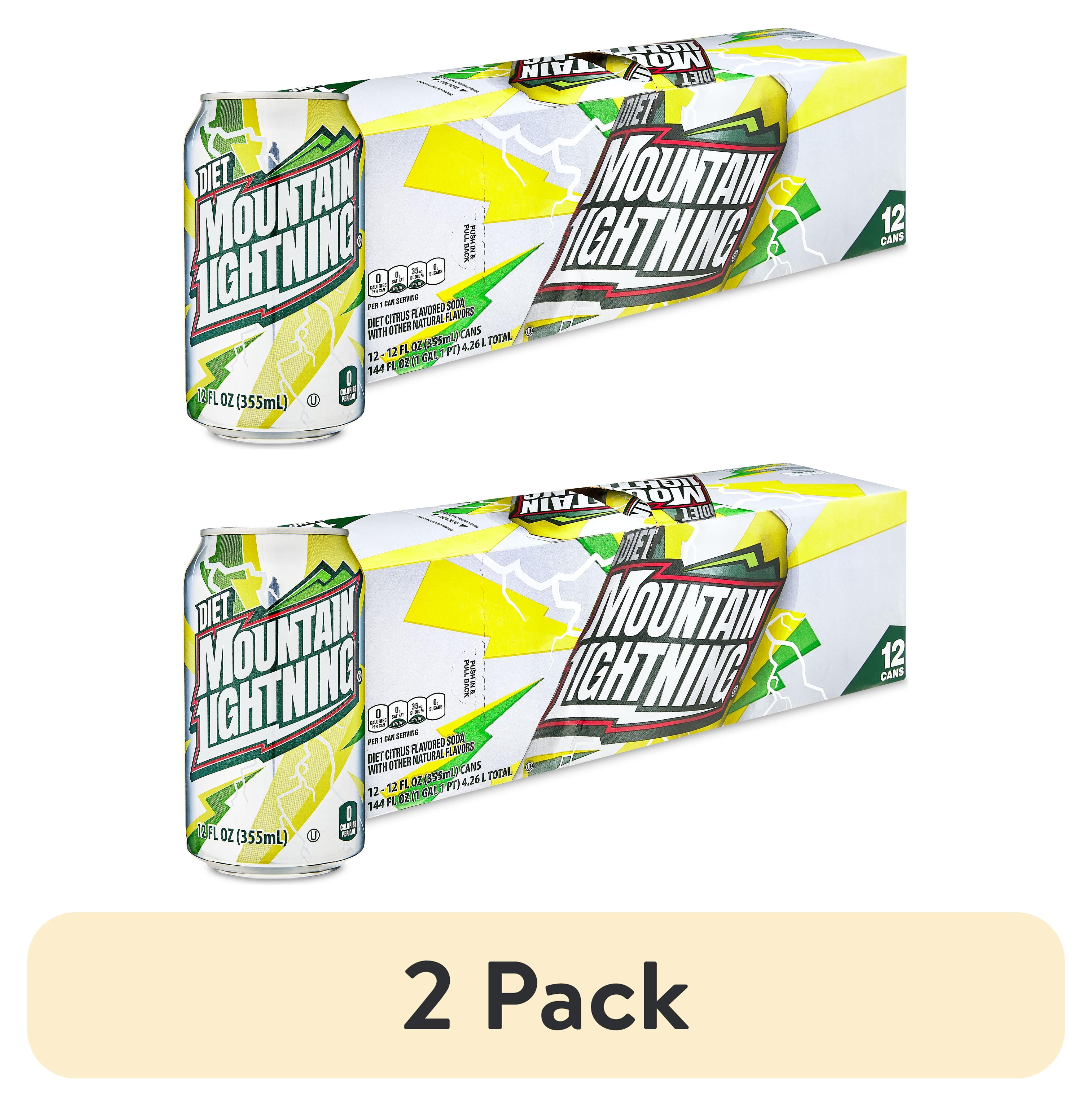 (2 pack) Great Value Diet Mountain Lightning Citrus Flavored Soda Pop, 12 fl oz, 12 Pack Cans