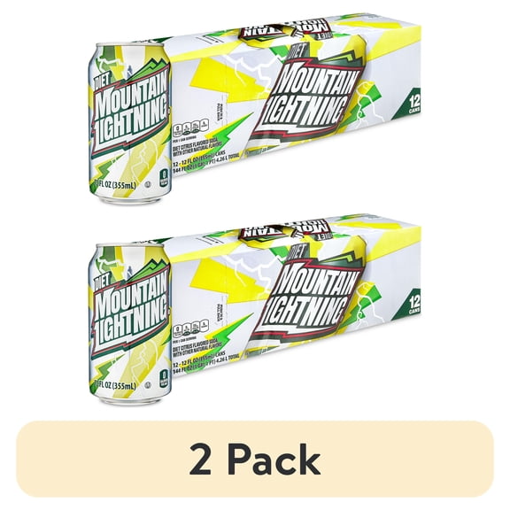 (2 pack) Great Value Diet Mountain Lightning Citrus Flavored Soda Pop, 12 fl oz, 12 Pack Cans
