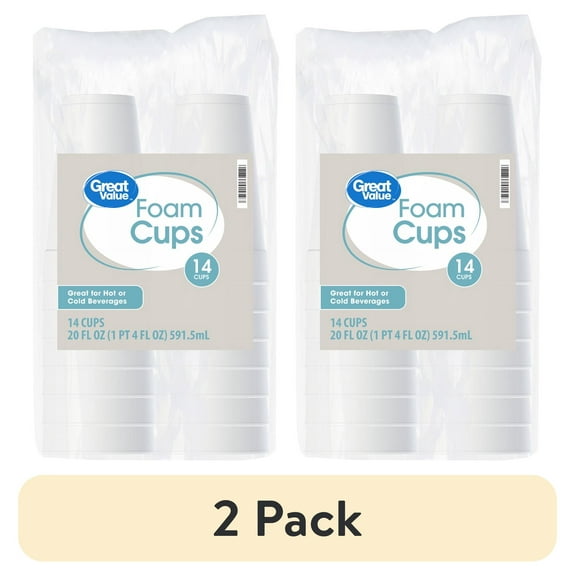 (2 pack) Great Value Foam Cups Party Insulated Disposable Foam Cups, 20 fl oz, Plain White, 14 Count, (1 Pack)