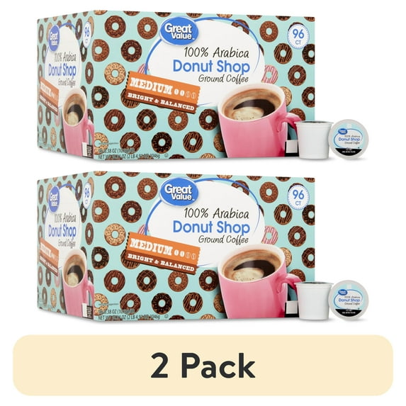(2 pack) Great Value Donut Shop 100% Arabica Medium Roast Ground Coffee Pods, 96 Ct