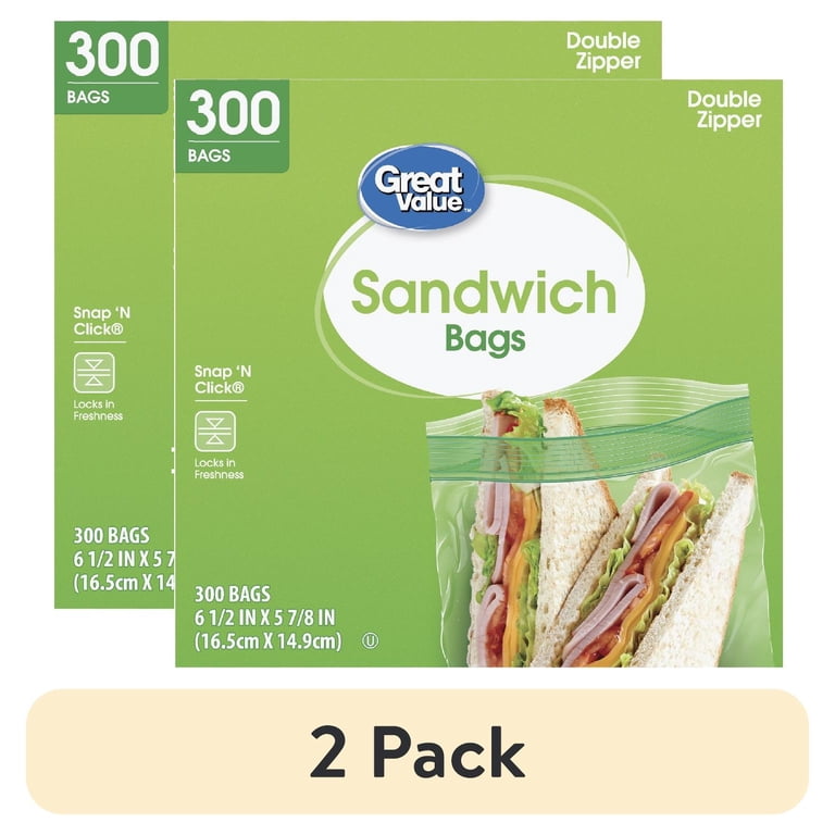 2 pack) Great Value Double Zipper Sandwich Bags, 300 Count