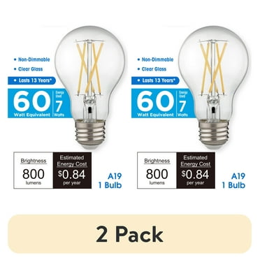(2 pack) Great Value A19 Dusk to Dawn Auto on/off LED Light Bulb, 7-Watt (60W Equivalent) Daylight E26 Base