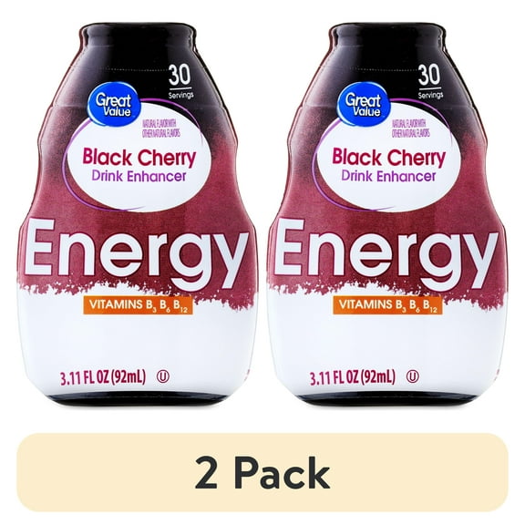 (2 pack) Great Value Energy Black Cherry Water Drink Enhancer, 3.11 fl oz Bottle
