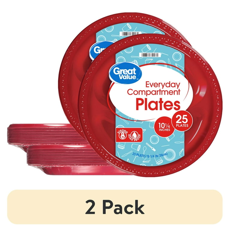 pack) Great Value Everyday Disposable Plastic Compartment Plate