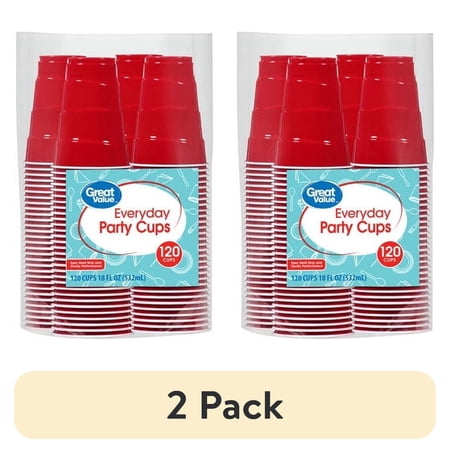 (2 pack) Great Value Everyday Disposable Plastic Cups, Red, 18 oz, 120 count
