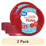 (2 pack) Great Value Everyday Disposable Plastic Plates, Red, 9", 50 Count