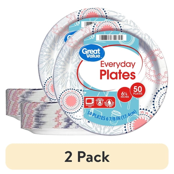 (2 pack) Great Value Disposable Paper Plates, 7", 50 Count