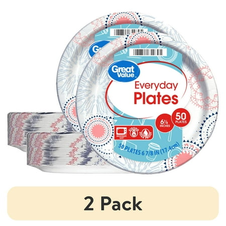 (2 pack) Great Value Paper Plate, 6.8 Inch, White, 50 Count
