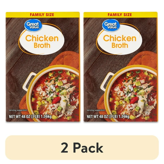 (2 pack) Great Value Family Size Chicken Broth, 48 oz Carton, Shelf-Stable/Ambient, Gluten-Free