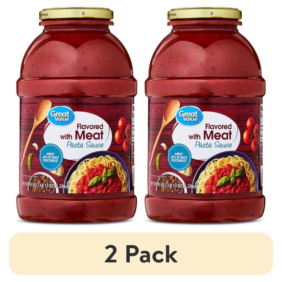 (2 pack) Great Value Flavored with Meat Pasta Sauce, 45 oz Jar