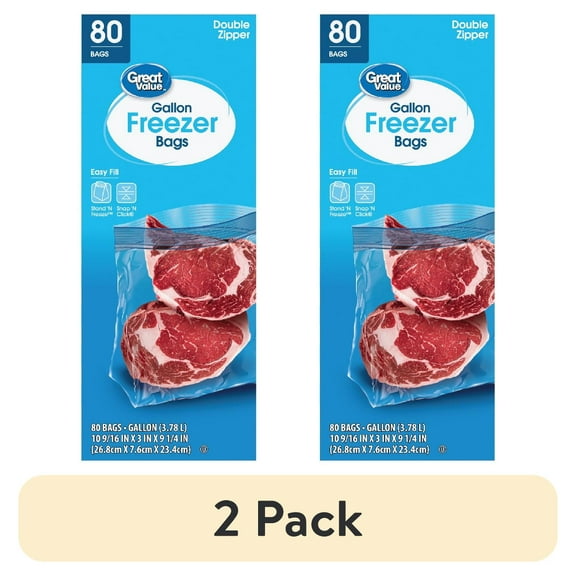 (2 pack) Great Value Freezer Guard Double Zipper Freezer Bags, Gallon, 80 Count