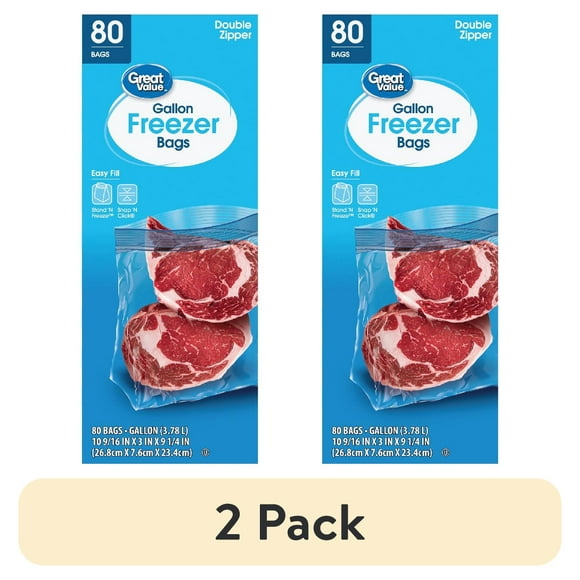 (2 pack) Great Value Freezer Guard Double Zipper Freezer Bags, Gallon, 80 Count