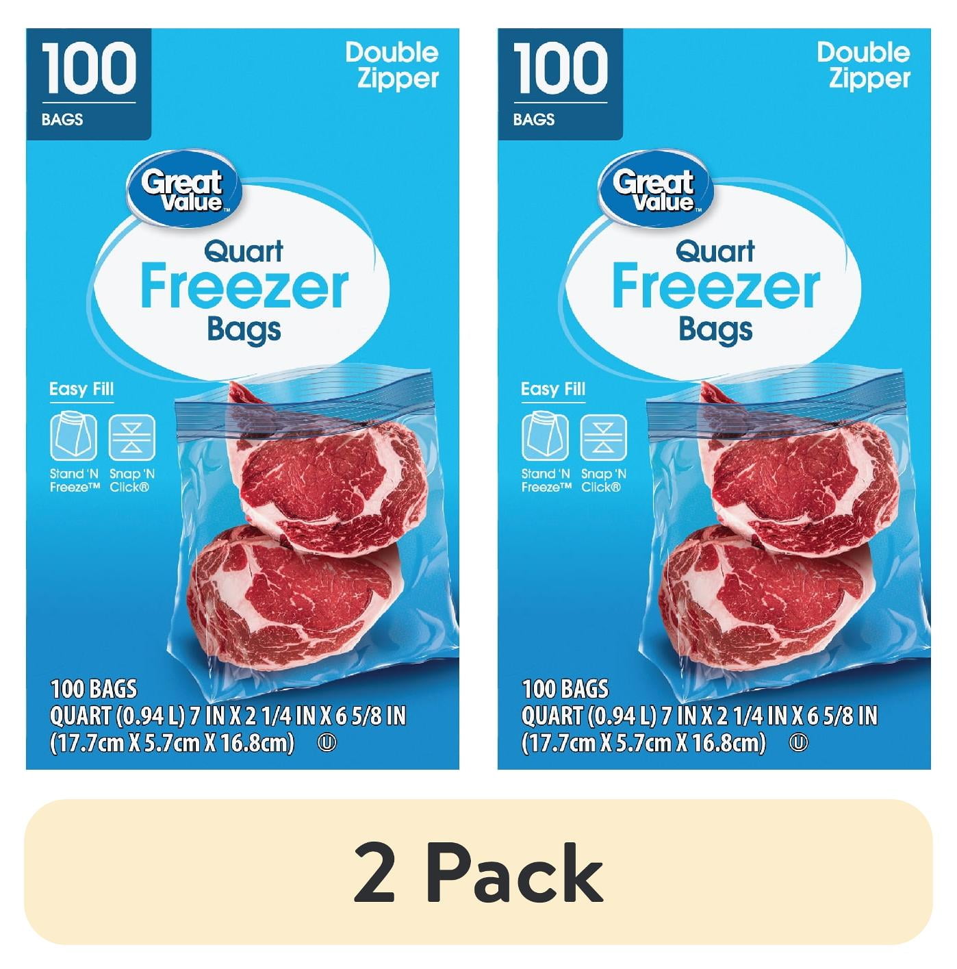 2 pack) Great Value Freezer Guard Double Zipper Freezer Bags