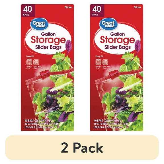 (2 pack) Great Value Fresh Seal Slider Zipper Bags, Gallon Storage, 40 Count