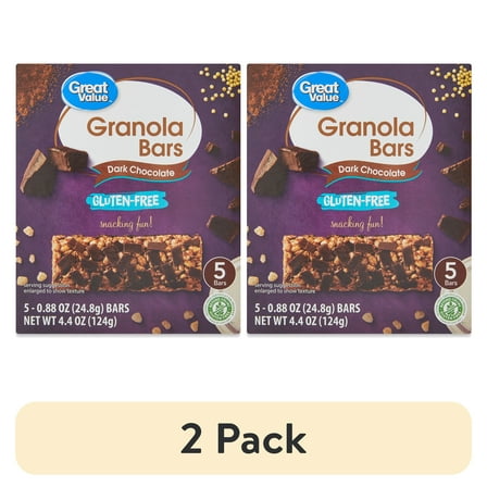 (2 pack) Great Value Gluten-Free Dark Chocolate Granola Bars, 4.4 oz. 5 Count Box